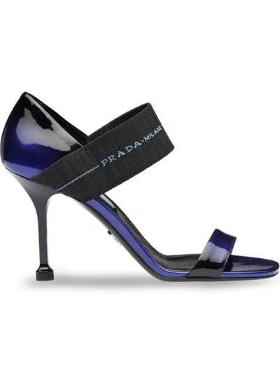 Shop Prada Elasticated Logo Strap Sandals In Blue