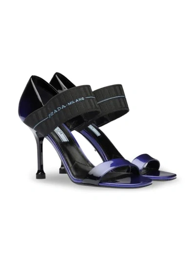 Shop Prada Elasticated Logo Strap Sandals In Blue