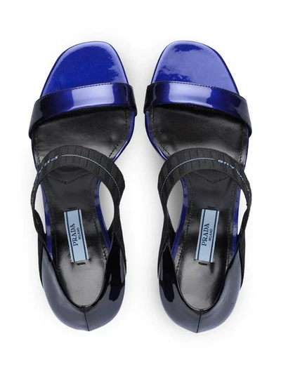 Shop Prada Elasticated Logo Strap Sandals In Blue