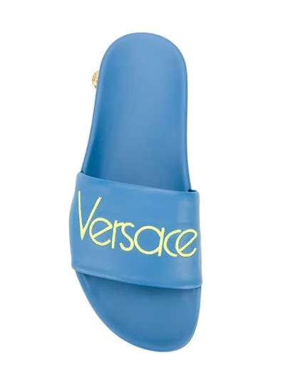 Shop Versace Logo Slider Sandals In K7uot