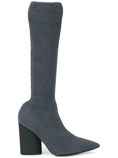 Shop Yeezy Knitted Chunky Heel Boots In Grey