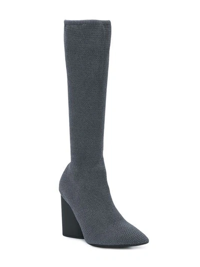 Shop Yeezy Knitted Chunky Heel Boots In Grey