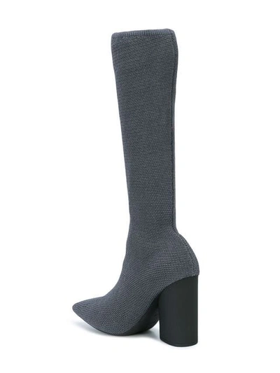 Shop Yeezy Knitted Chunky Heel Boots In Grey