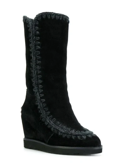 Shop Mou Wedged Eskimo Boots In Black