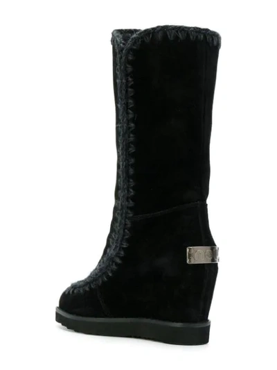 Shop Mou Wedged Eskimo Boots In Black