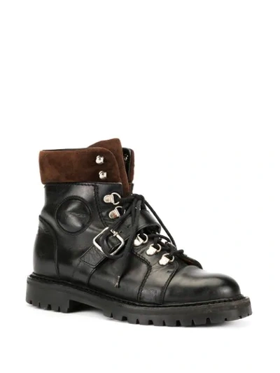 Pre-owned Gucci Buckled Combat Boots In Black