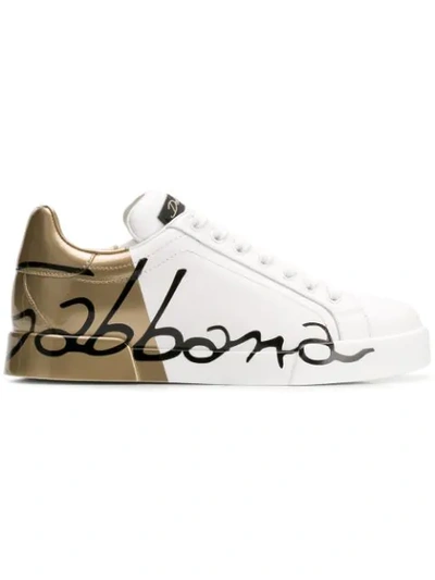 Shop Dolce & Gabbana Metallic Heel Sneakers - White