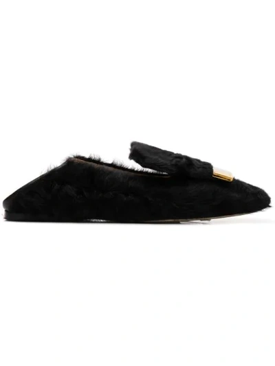 Shop Sergio Rossi Shearling Slippers - Black