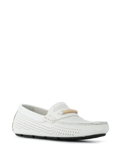 Shop Baldinini Perforated Loafers In White