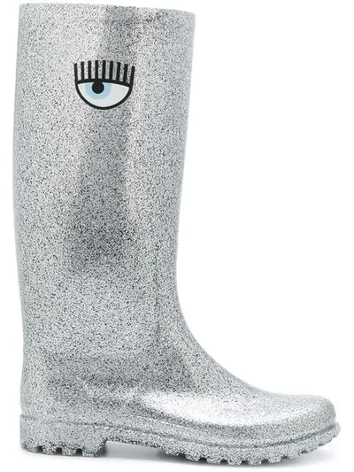 Shop Chiara Ferragni Glitter Wellington Boots In Grey