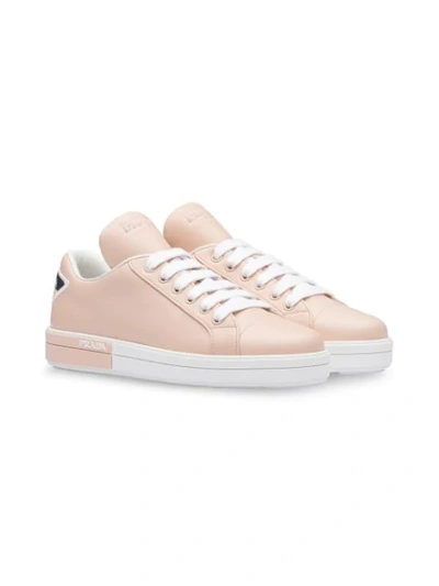Shop Prada Leather Sneakers In Pink