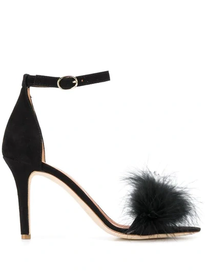 Shop Via Roma 15 Feather Detail Sandals In Black