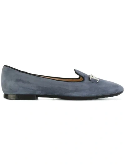 Shop Tod's Double T Slippers In Blue