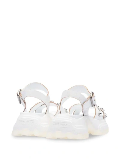 Shop Miu Miu Embellished Chunky Sandals In White