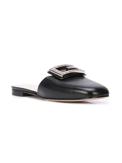 Shop Gucci Crystal G Slippers In Black