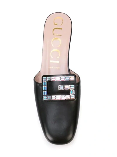 Shop Gucci Crystal G Slippers In Black