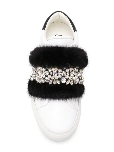 Shop Philipp Plein Crystal Embellished Sneakers - White