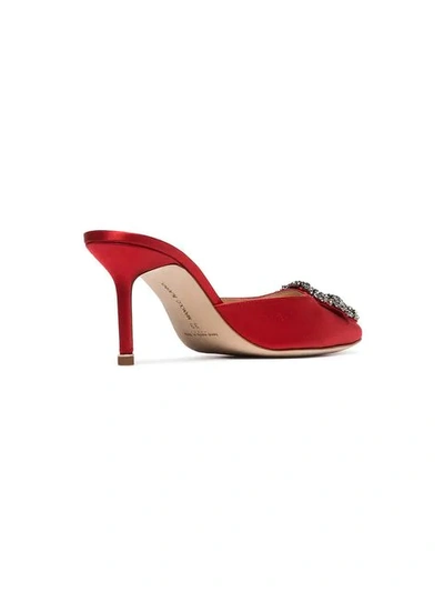 Shop Manolo Blahnik Red Hangisi 70 Satin Mules