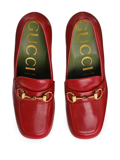 Shop Gucci Leather Platform Loafer With Horsebit In Red