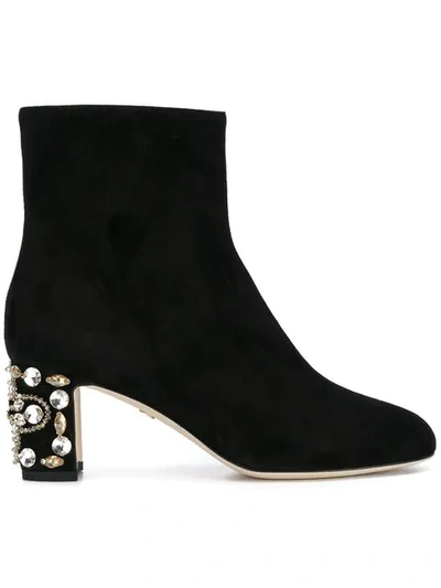 Shop Dolce & Gabbana Embellished Heel Ankle Boots In Black