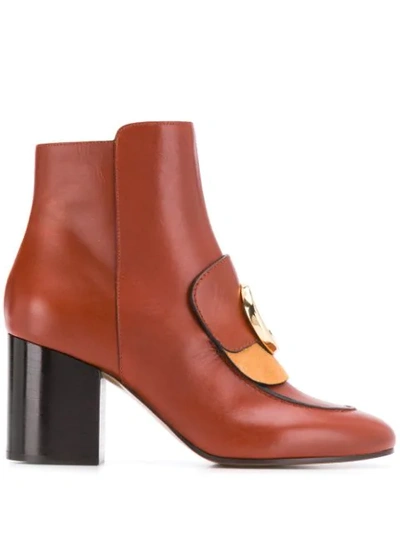 Shop Chloé Heeled C-logo Boots In Brown