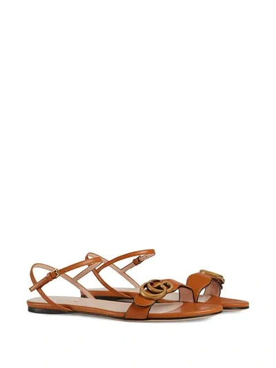 Gucci Leather Sandal With Double G In Orange