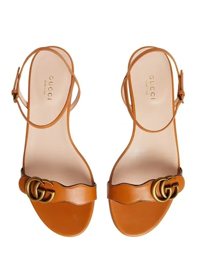 Gucci Leather Sandal With Double G In Orange