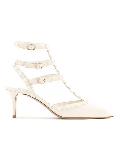 Shop Valentino Rockstud 70mm Leather Pumps In White