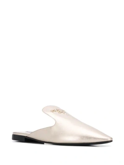 Shop Prada Logo Plaque Mules In Gold