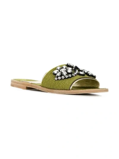 Shop Premiata Embellished Slippers In Green