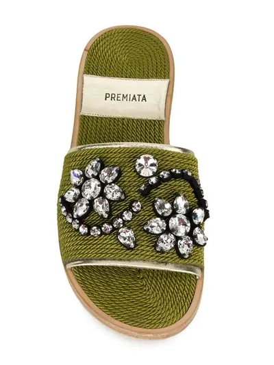 Shop Premiata Embellished Slippers In Green