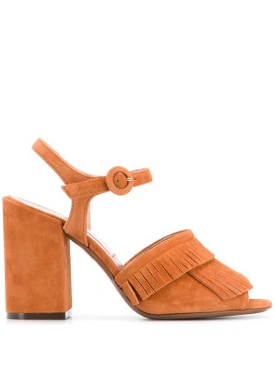 Shop L'autre Chose Fringe Heeled Sandals In Brown