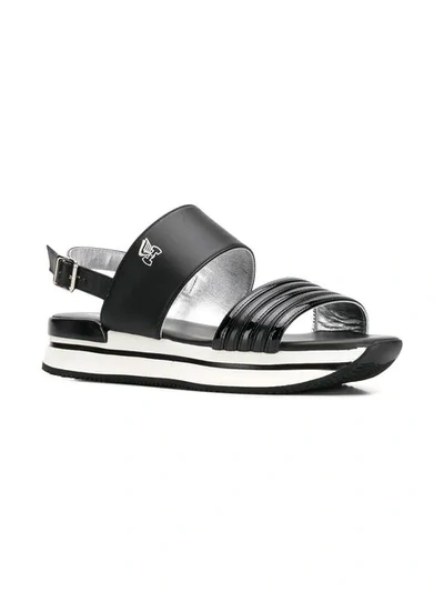 Shop Hogan Striped Sole Platform Sandals In Black