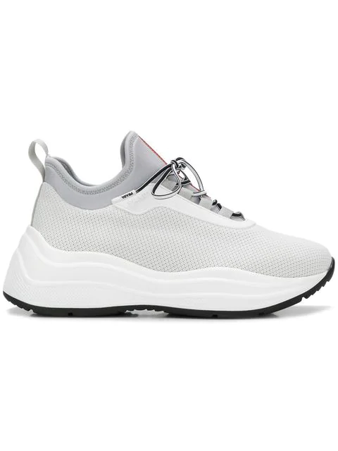 Prada Mesh Sneakers With Chunky Sole In White | ModeSens