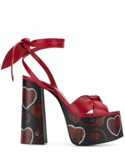 Shop Saint Laurent Tie Knot Platform Sandals In Red