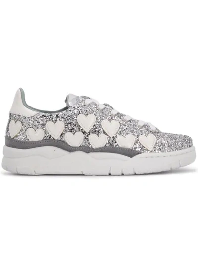 Shop Chiara Ferragni Glitter Lace Up Sneakers In Silver