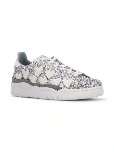 Shop Chiara Ferragni Glitter Lace Up Sneakers In Silver