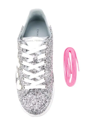 Shop Chiara Ferragni Glitter Lace Up Sneakers In Silver