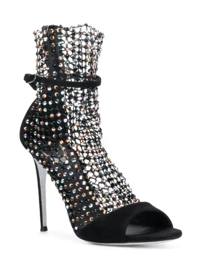 Shop René Caovilla Crystal Net Sandals In Black