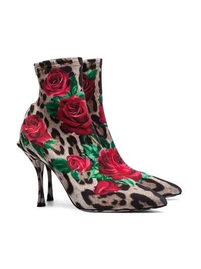 Shop Dolce & Gabbana Leopard Rose Print Boots In Multicolour