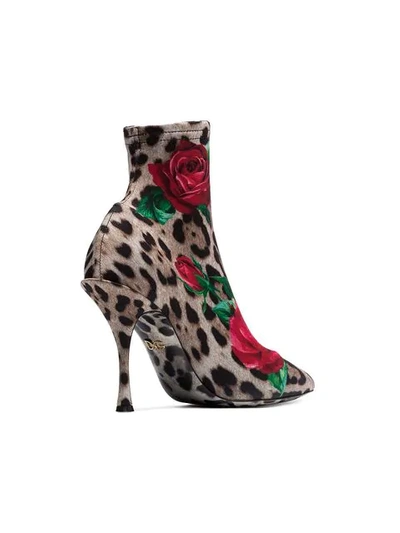 Shop Dolce & Gabbana Leopard Rose Print Boots In Multicolour