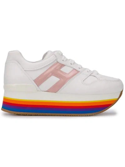 Hogan Maxi H222 White Rainbow Platform Sneakers | ModeSens