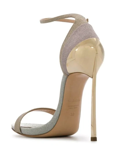 Shop Casadei Open Toe Glitter Sandals In Gold
