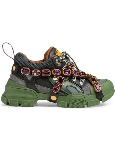 Shop Gucci Flashtrek Sneakers With Removable Crystals In Green