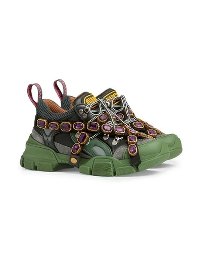 Shop Gucci Flashtrek Sneakers With Removable Crystals In Green