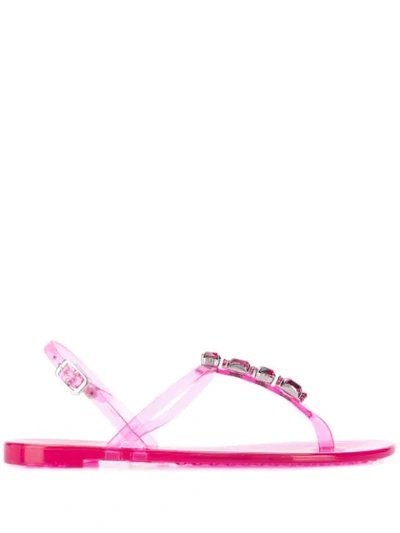 Shop Casadei Crystal Embellished Sandals - Pink