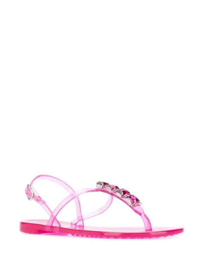 Shop Casadei Crystal Embellished Sandals - Pink