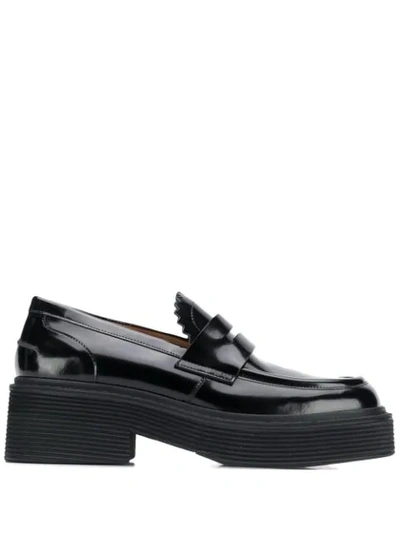 Shop Marni Chunky Heel Loafers - Black