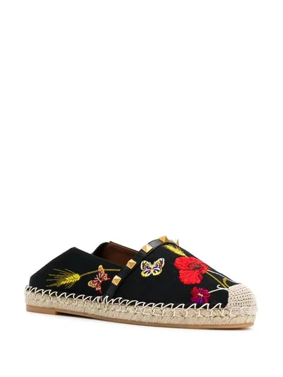 Shop Valentino Garavani Embroidered Floral Espadrilles - Black