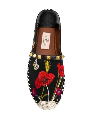 Shop Valentino Garavani Embroidered Floral Espadrilles - Black